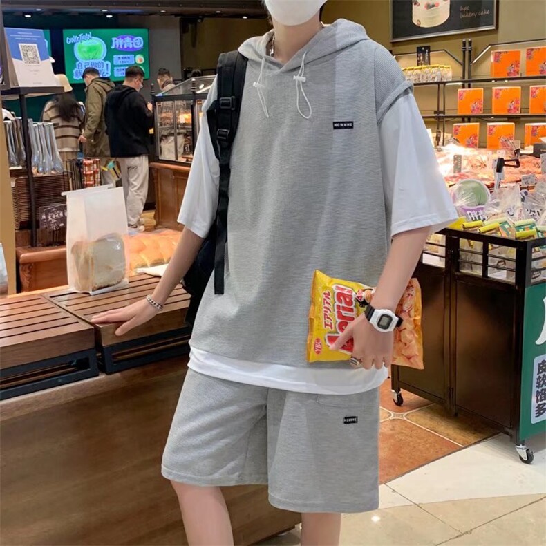 港风休闲短袖套装男夏假两件t恤宽松运动短裤帅两件套TZ9030-P35,男装休闲套装,星座1116A-1（原606A）