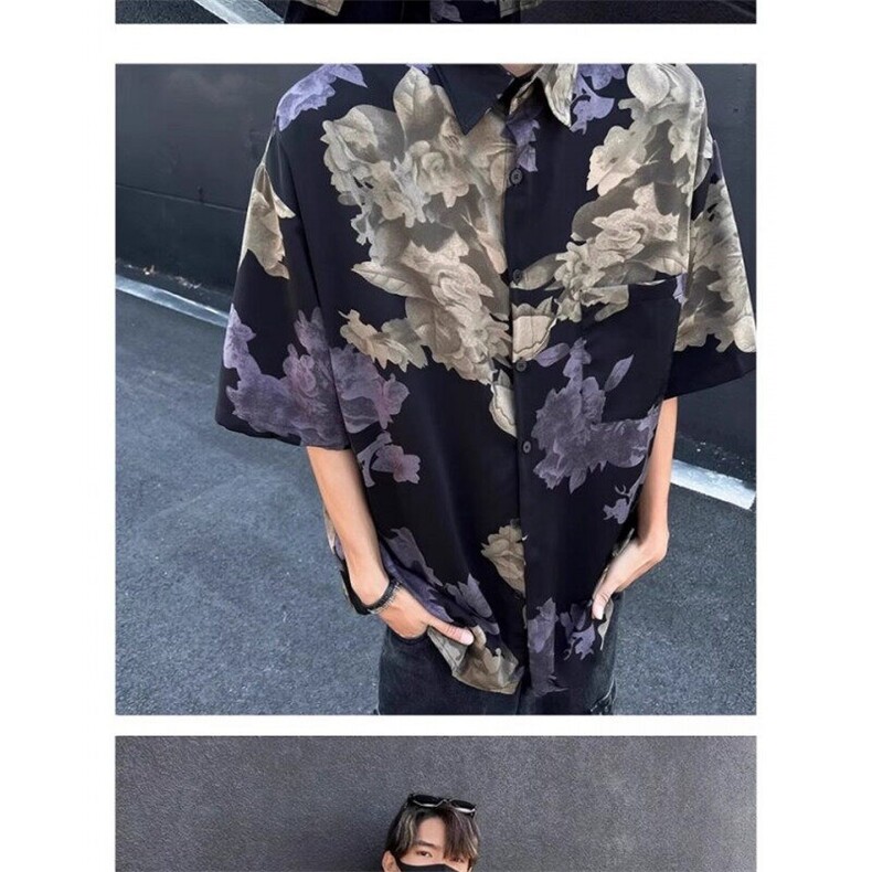 网络图现货印花短袖衬衣男休闲宽松冰丝男装上衣衬衫R2418-P32,男装T恤,星座1005-4