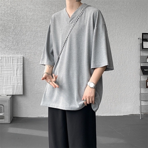 8XL-M短袖t恤男款夏季薄款垂感小V领七分袖加肥加大码DT005特P20图片