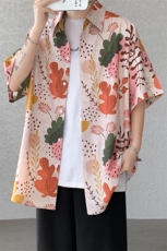 冰丝夏威夷碎花衬衫男大码沙滩花衬衣HC001-P45，男装衬衫，电商A040