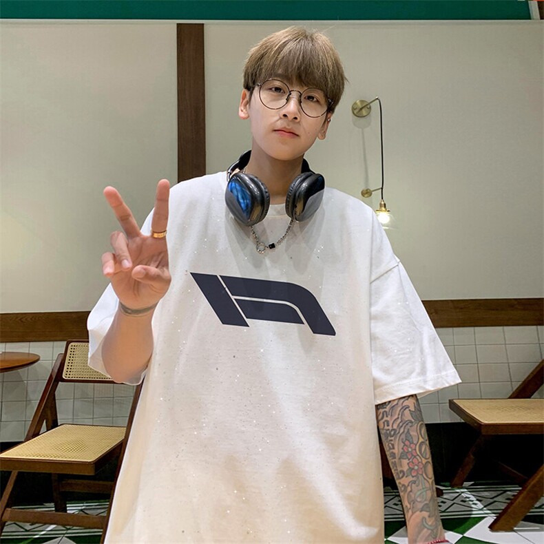 量大优供抖音视频支持得物配合二开美式满天星亮片短袖T恤MTX599,男装T恤,电商A486-1
