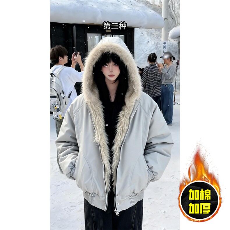 现货高品质美式高街冬季重磅硬挺短款座山雕毛领棉衣男女加厚外套，男装棉衣，电商A486