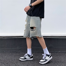 2024夏款男短裤破洞牛仔裤渐变色直筒宽松五分裤D323-P45，男装牛仔裤，星座308B-2