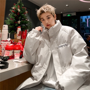 港风鳄鱼纹棉衣男手塞棉夹克PU皮棉服外套男8507P120控158图片