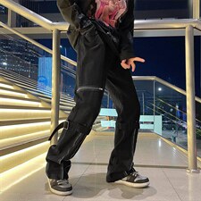 美式高街休闲裤男潮牌潮流痞帅vibe风侧边拉链束脚裤K3570-P40，男装休闲裤，星座512-2