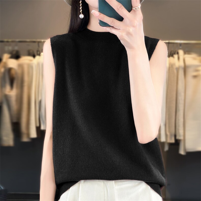 秋冬季新款圆领无袖毛衣女宽松显瘦时尚百搭针织上衣,女装背心吊带,贵皇网供仓