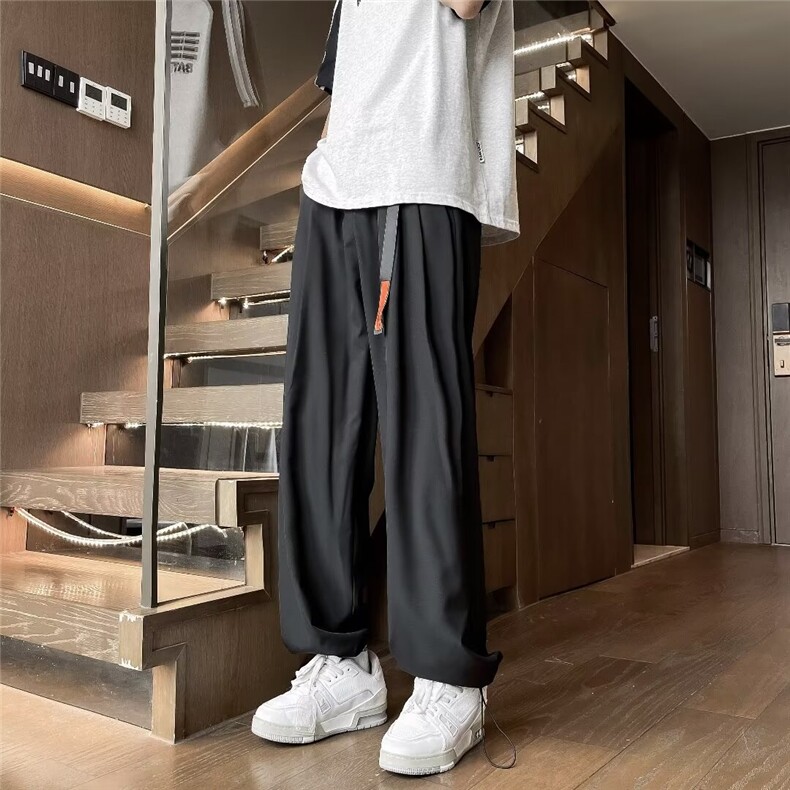 冰丝黑色裤子男夏天透气塔丝隆包边痞帅垂感休闲西装长裤K2910，男装西服套装，星座1116A-1（原606A）