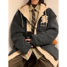 冬装假两件羊羔毛棉衣加厚棉服绣花外套A071-099-P125，男装棉衣，电商A071