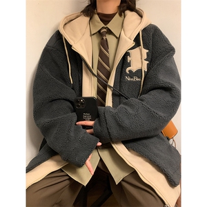 冬装假两件羊羔毛棉衣加厚棉服绣花外套 A071-099-P125图片