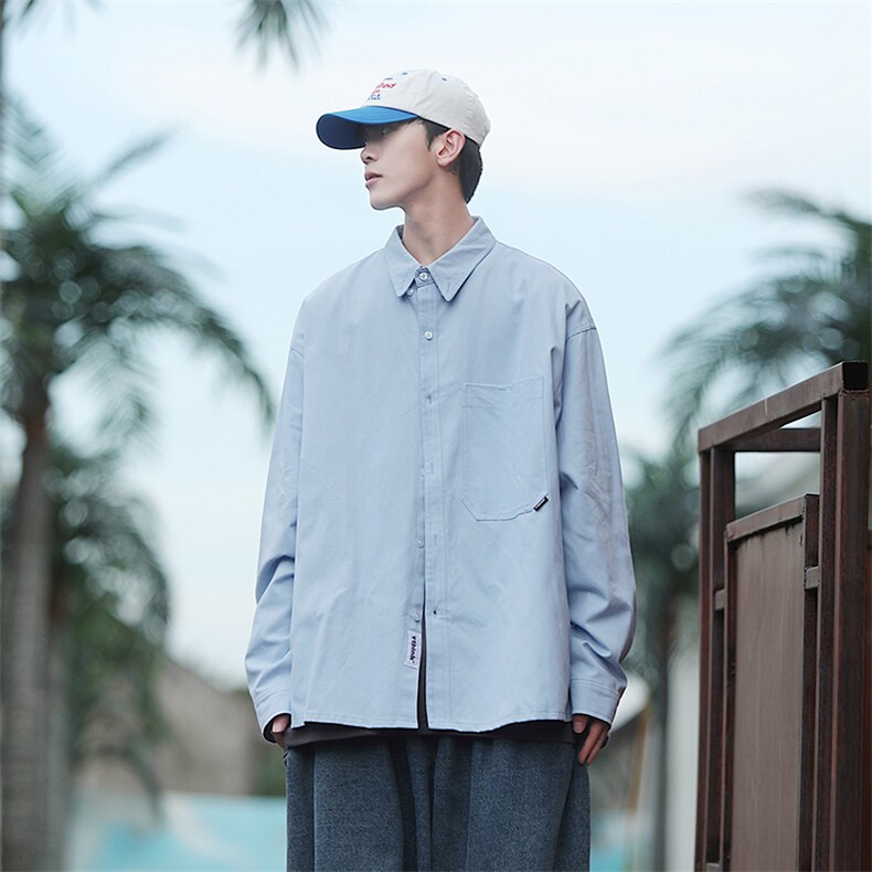秋季新款cityboy白色纯色衬衣宽松长袖衬衫A017C1P70,男装衬衫,电商A017