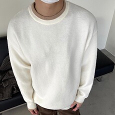 韩系高级感简约百搭北极绒假两件毛衣男潮流慵懒风宽松长袖针织衫，男装针织衫/毛衣，星座813-2