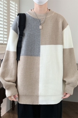 wassuphappy拼接撞色毛衣男款冬季潮牌设计感情侣保暖打底针织衫，男装针织衫/毛衣，电商A007