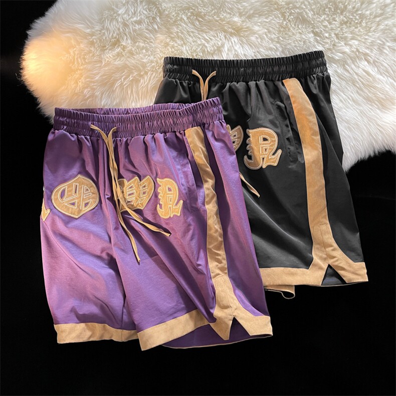 麂皮绒拼接变色龙渐变冰丝短裤女大码中性风短裤男DK7721P45控59,男装休闲裤,星座226-2
