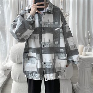 JK6100/P60秋装新款印花工装夹克男宽松大码上衣学生潮流男外套图片