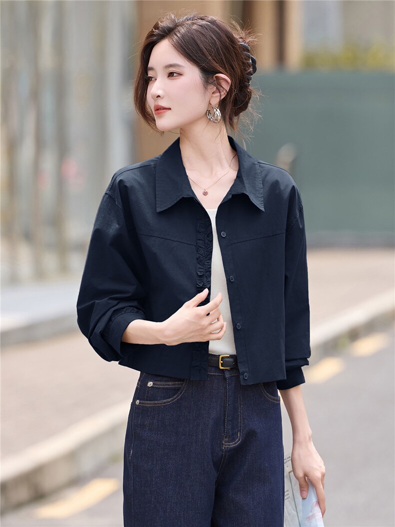 2025早秋新款韩系休闲复古别致好看小个子短款百搭衬衫薄外套女,女装衬衫,丽影随形