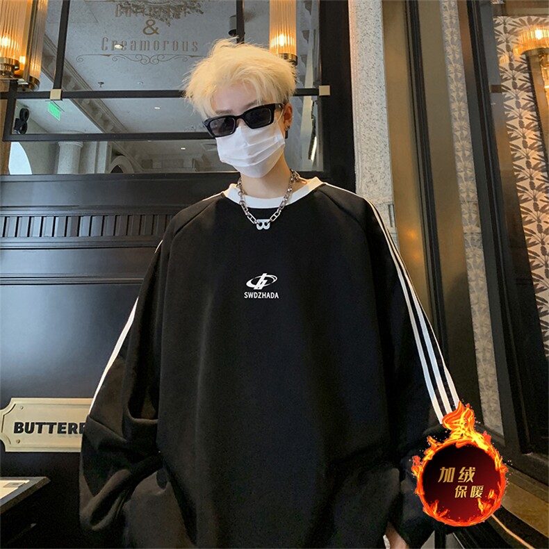 抖音得物供货提供视频秋冬重磅美式宽松织带圆领卫衣0324,男装卫衣,电商A486
