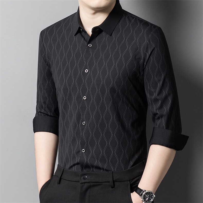 R-ZC325男士秋季新款长袖衬衣青年男式商务休闲锦氨无痕衬衫图片