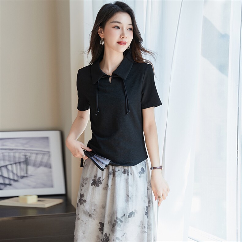 新中式优雅短袖印花套装2024夏季新款时髦显瘦设计感套装女,女装套装/套裙,韩蔻秀