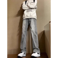 美式灰色直筒加绒男潮牌cIeanfit水洗复古长裤子K7055-1#P45网图，男装卫衣，电商B245