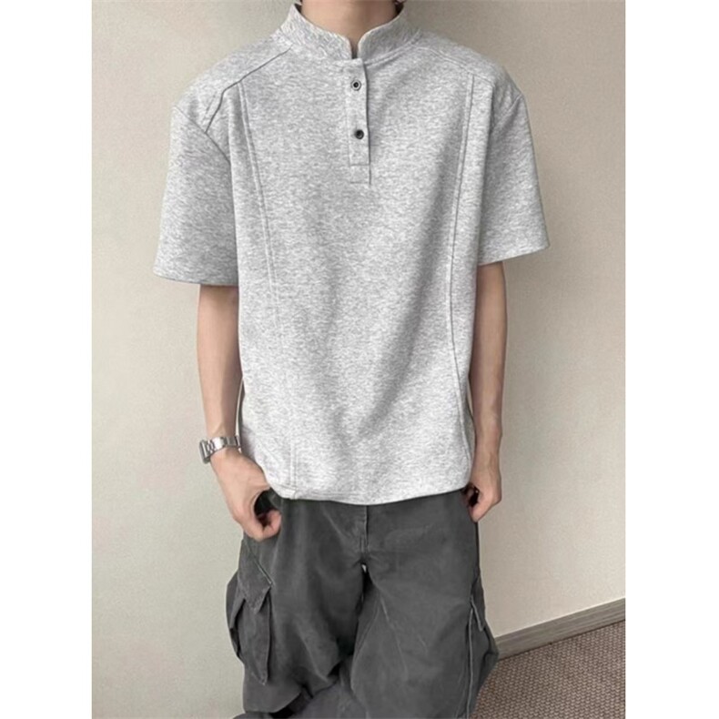 网图-T恤高街痞帅夏季POLO衫正肩拼接男装短袖大码上衣S430-特28，男装T恤，电商A233-1