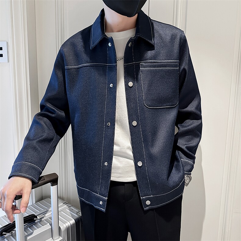 秋季轻熟抖音小伙牛仔明线纯色休闲夹克店主风A236-JK5036-P120,男装夹克,电商A236