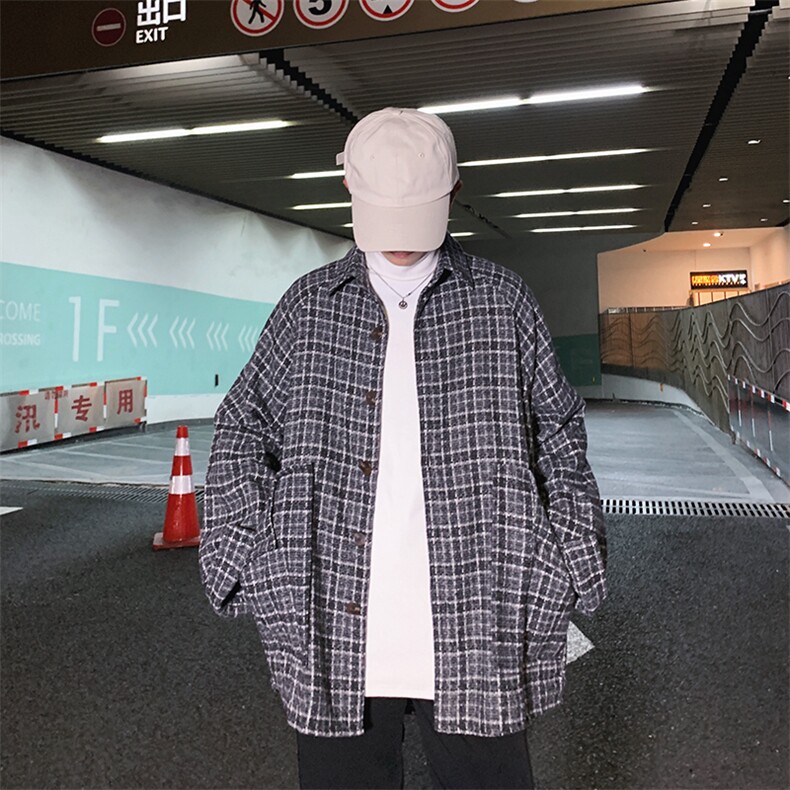 秋冬款格子大口袋毛呢外套男士宽松呢料夹克韩版外套2506-特P68,男装夹克,电商A059