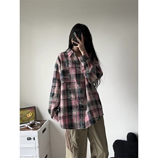 【有货】粉色格子衬衫男女款vintage美式复古长袖衬衣C54HH-特P45，男装衬衫，星座1007（原301D）