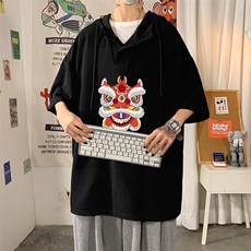 LD54185-P45连帽短袖t恤男大码胖子带帽五分袖中袖，男装T恤，电商A040