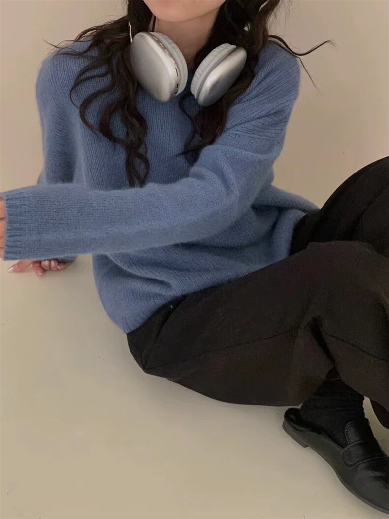 慵懒风浣熊套头洋气毛衣内搭百搭长袖打底上衣毛衣高级柔软，女装针织衫/毛衣，半城羊绒