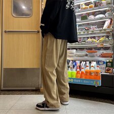 日系裤子男春秋季宽松直筒阔腿裤灯芯绒K2611P33