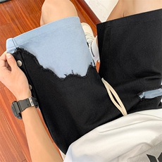 8XL-M特大码夏季新款五分裤vibe破洞拼接高街休闲短裤DK1518P50，男装休闲裤，电商D206-1