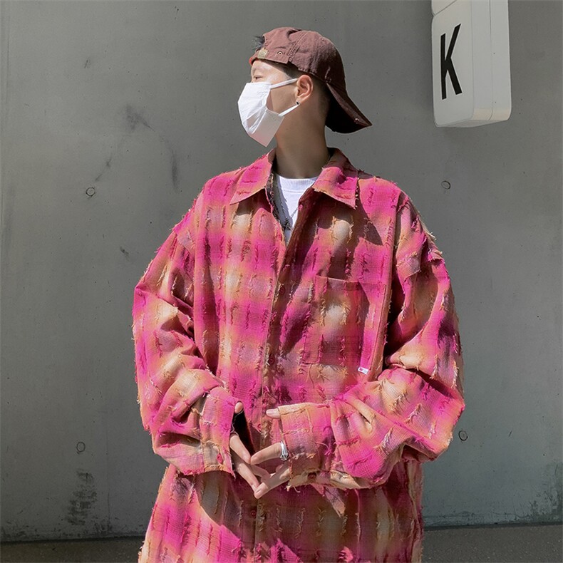 E03P70青年男生休闲格子衬衫双面外套上衣港风青年男装,男装衬衫,星座512-6