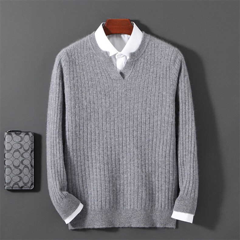 2025年秋季新款百搭男士12针竖条海鸥领加厚保暖羊毛衫，男装羊毛衫，邓利维