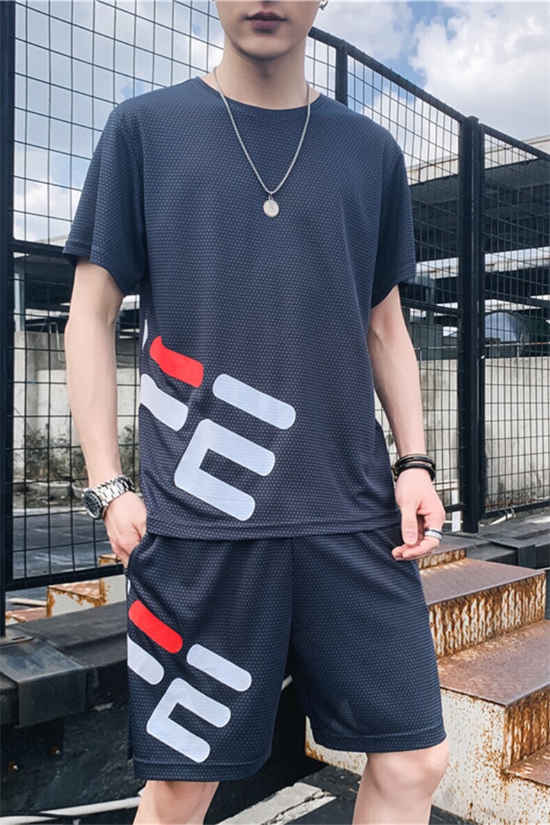 现货主推青少年大码休闲速干印花圆领短袖短裤运动套装男TZ22P25,男装牛仔裤,电商B226-2（原B217-2）