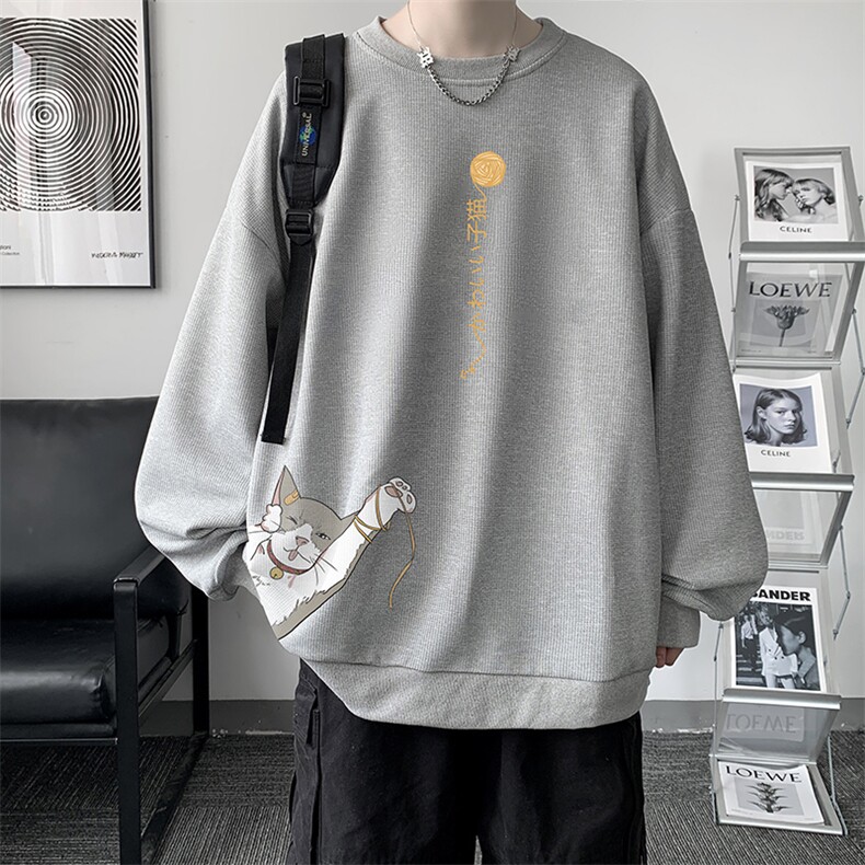 华夫格卫衣圆领卫衣男大码长袖t恤男外套HW76013-P30加绒款-P40,男装卫衣,电商A040