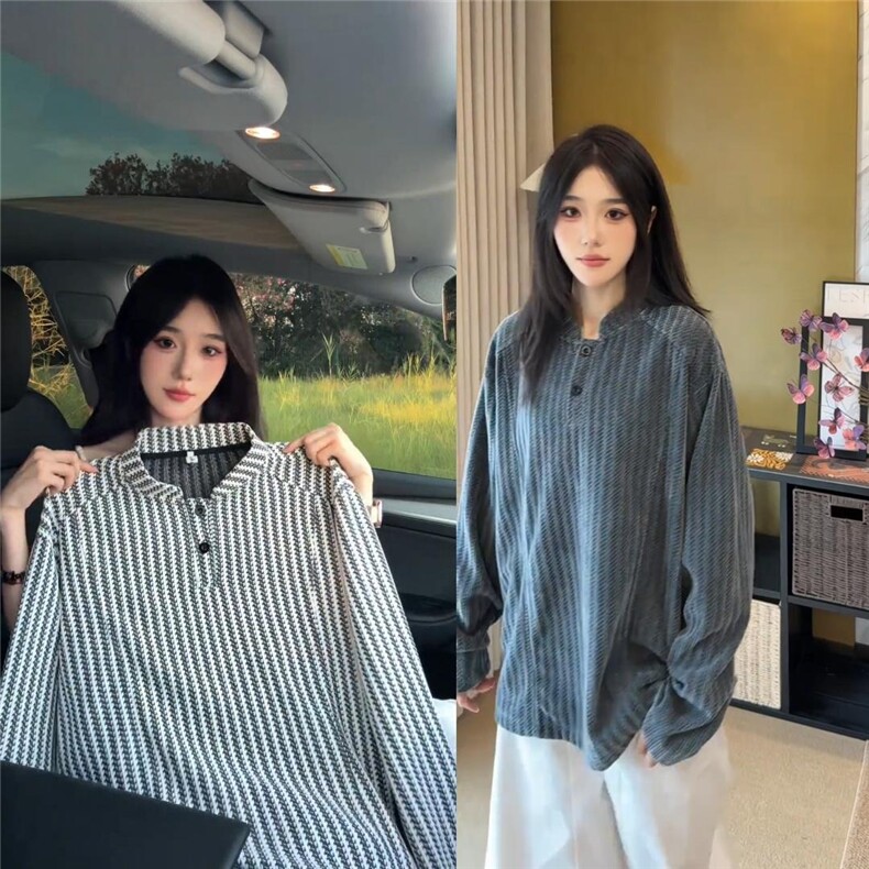 春季亨利领长袖T恤男美式复古重磅卫衣千鸟格情侣外套LWY300-P36,男装T恤,星座1008