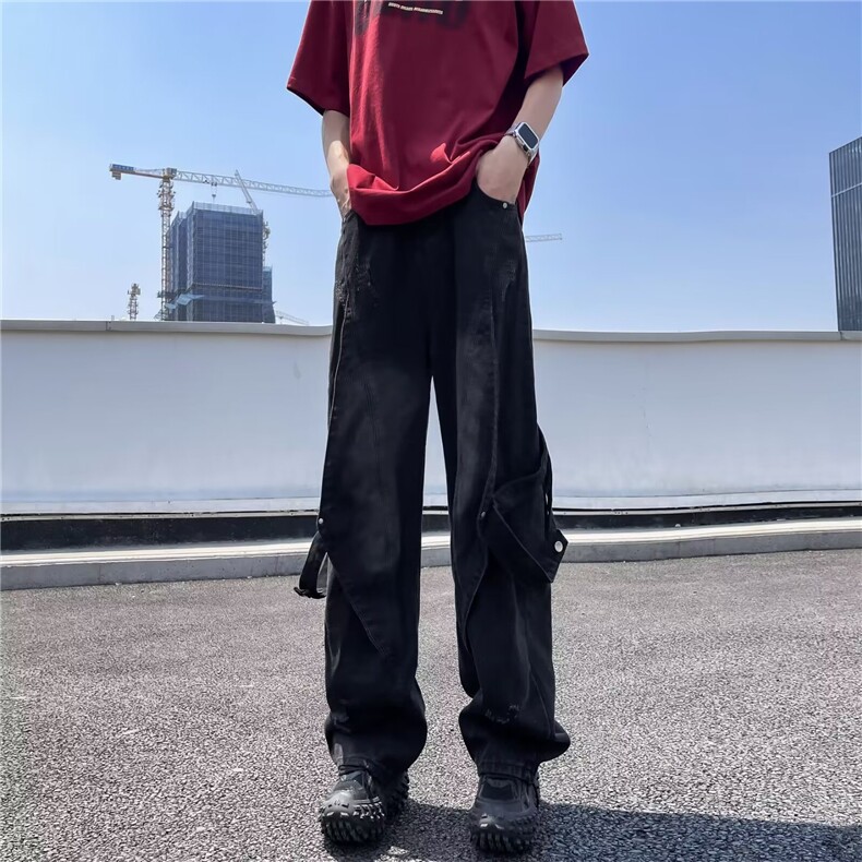 工装破洞牛仔裤男款风高街水洗复古青年宽松直筒长裤NU01,男装牛仔裤,星座1116A-1（原606A）