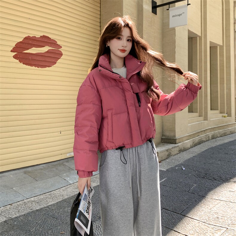 现货新款羽绒服女短款韩版立领简约加厚小个子高级感面包服外套潮,女装羽绒服,网红馆