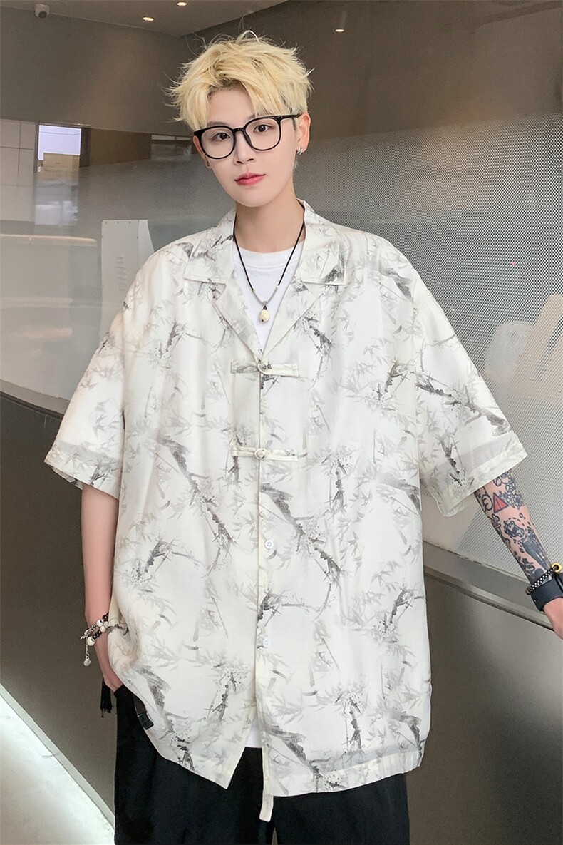 新中式2024盘口提花冰丝垂感短袖衬衫男女情侣衬衣薄外套S311P48,男装T恤,电商A233-1