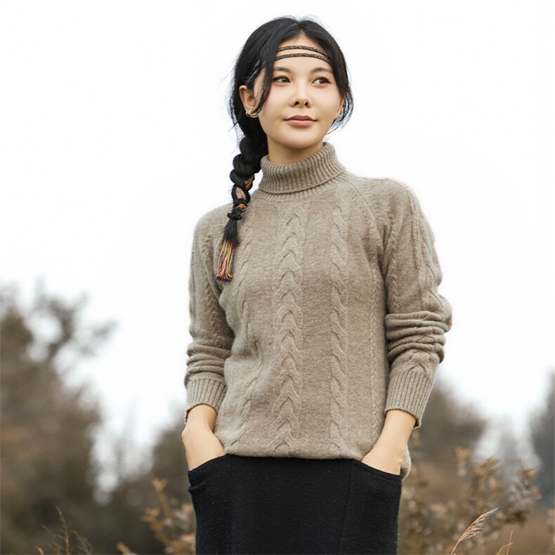 新款绞花高领女秋冬新款宽松显瘦纯色羊毛衫2024年秋季,女装羊毛衫,佑昭祥羊绒