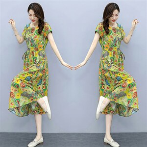 棉麻连衣裙女夏季2025新款韩版女装文艺碎花宽松收腰显瘦印花裙子图片