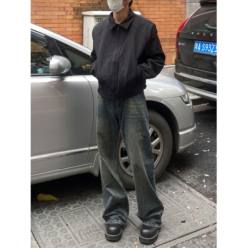 夏款男牛仔裤竹节纹渐变色微喇叭直筒宽松长裤NK1111 P50图片