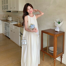 天丝麻宽松腰茧型无袖2024年夏季长裙文艺复古，女装连衣裙，诺蝶