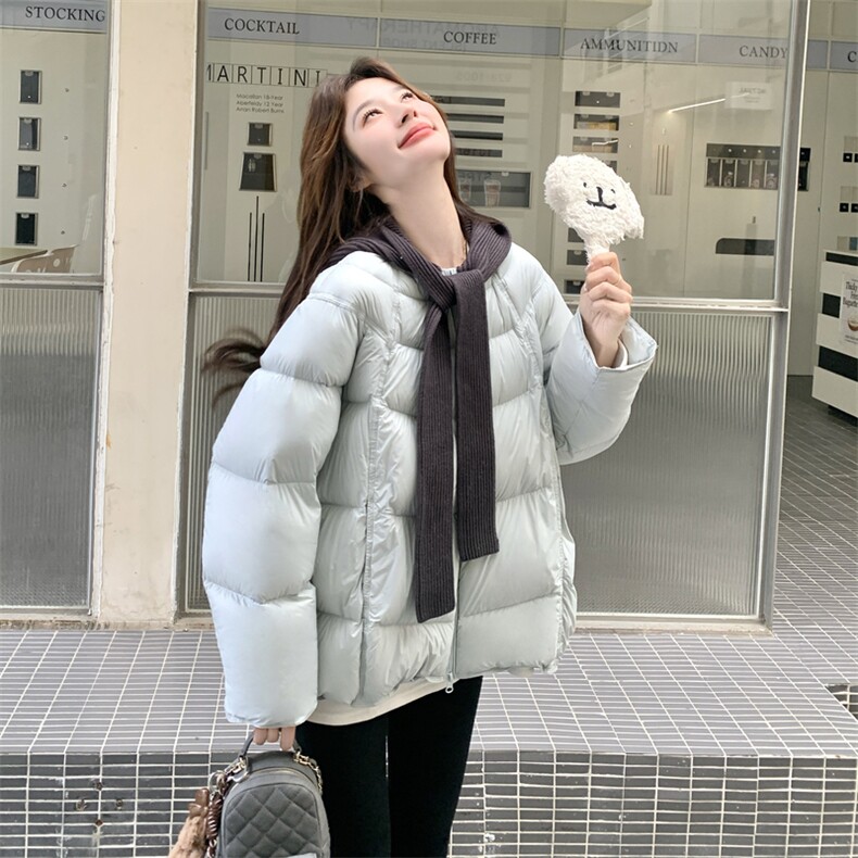 海盐蓝针织披肩短款羽绒服女2025冬季新款白鸭绒显瘦不臃肿外套,女装羽绒服,2C016