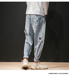 2021马切达春季日系大码男宽松纯色九分裤牛仔裤K295-P55图片