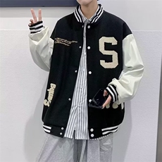 毛巾绣字母夹克棒球领上衣外套毛呢拼皮JY01，男装夹克，星座1116A-1（原606A）