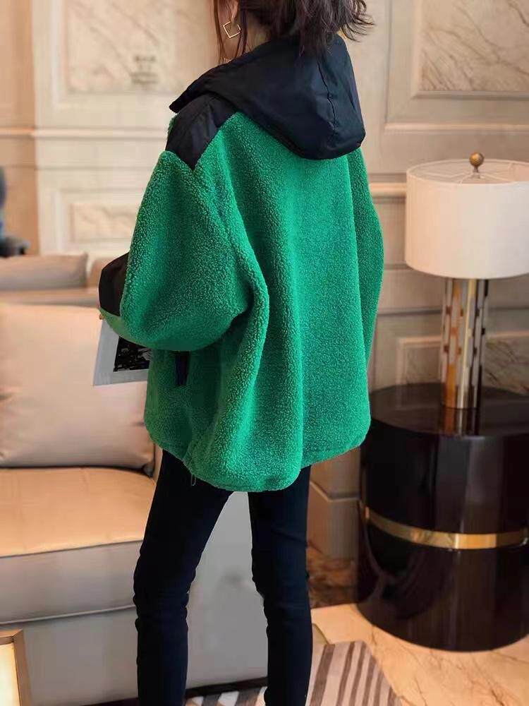 颗粒绒撞色加绒卫衣，女装卫衣/绒衫，一杭