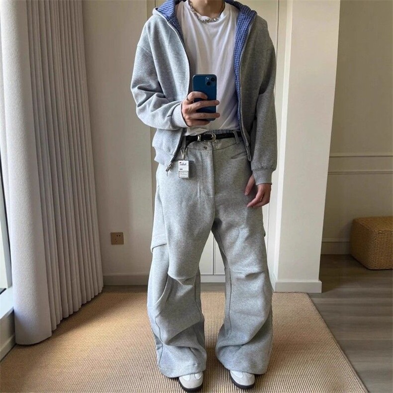 双面穿蓝格纹帅气卫衣男秋季cleanfit短宽百搭拉链开衫外套,女装短外套,四季星座505