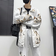 港风秋男牛仔套装牛仔夹克扎染贴布印花牛仔长裤TZ2166P120，男装夹克，星座1013-1