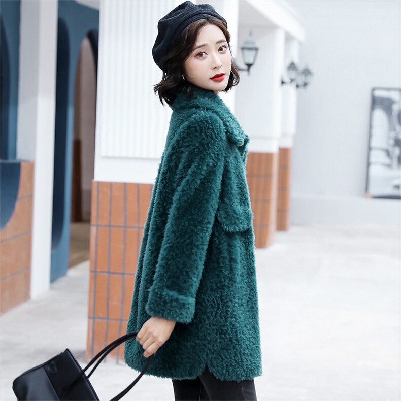 时尚新款爱美丽长毛颗粒绒皮毛一体全羊毛中长简约保暖外套，女装羊羔毛/颗粒绒，媚琳依坊